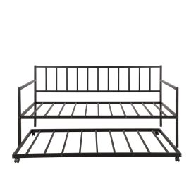 Twin Daybed with Trundle Multifunctional Metal Lounge Daybed Frame for Living Room Guest Room