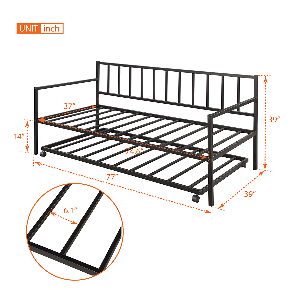 Twin Daybed with Trundle Multifunctional Metal Lounge Daybed Frame for Living Room Guest Room 5 Twin Daybed with Trundle Multifunctional Metal Lounge Daybed Frame for Living Room Guest Room