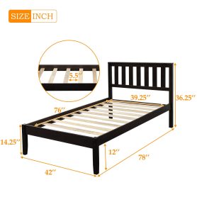 Wood Platform Bed with Headboard/Wood Slat Support,Twin 5