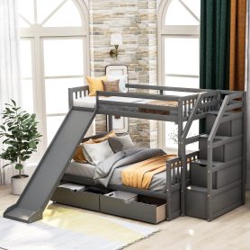 Twin over Full Bunk Bed with Drawers, Storage and Slide