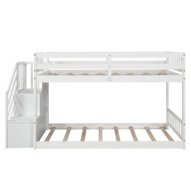 Twin Over Twin Floor Bunk Bed, Ladder with Storage