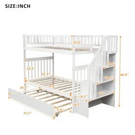 Twin over Twin Bunk Bed, with Trundle and Storage