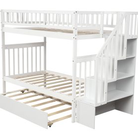 Twin over Twin Bunk Bed, with Trundle and Storage