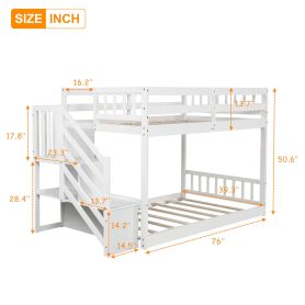 Twin Over Twin Floor Bunk Bed, Ladder with Storage