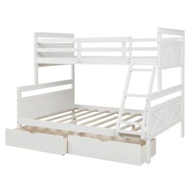 Twin Over Full Bunk Bed With Ladder, Two Storage Drawers, Safety Guardrail