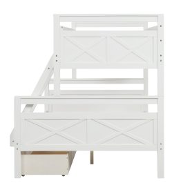 Twin Over Full Bunk Bed With Ladder, Two Storage Drawers, Safety Guardrail