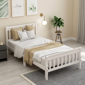 Wood Platform Bed Twin Bed Frame Panel Bed Mattress Foundation Sleigh Bed With Headboard/footboard/wood Slat Support