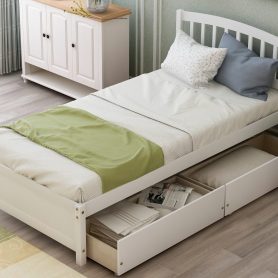 Twin Platform Storage Bed Wood Bed Frame With Two Drawers And Headboard