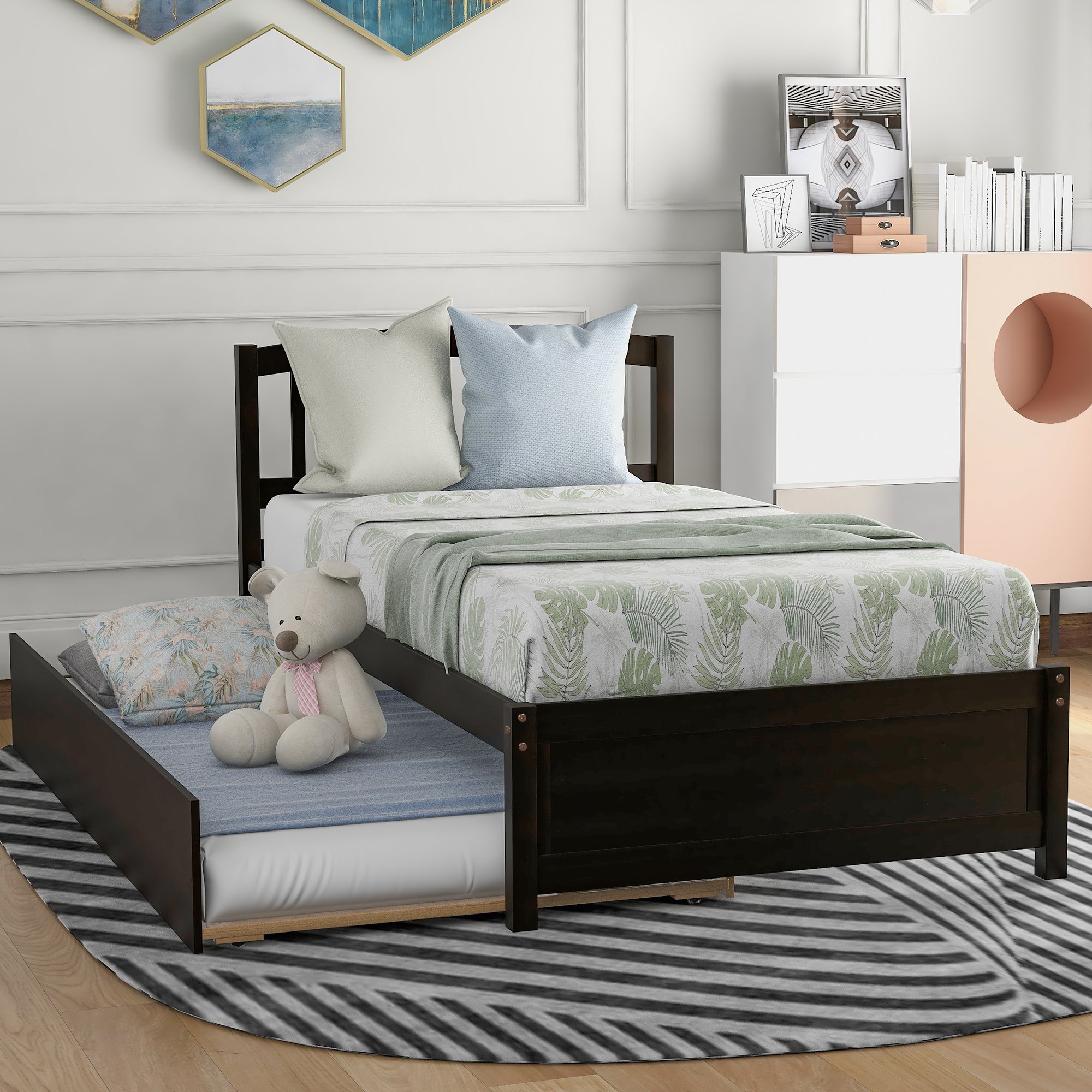 Twin Size Platform Bed Wood Bed Frame With Trundle 3 Twin Size Platform Bed Wood Bed Frame With Trundle