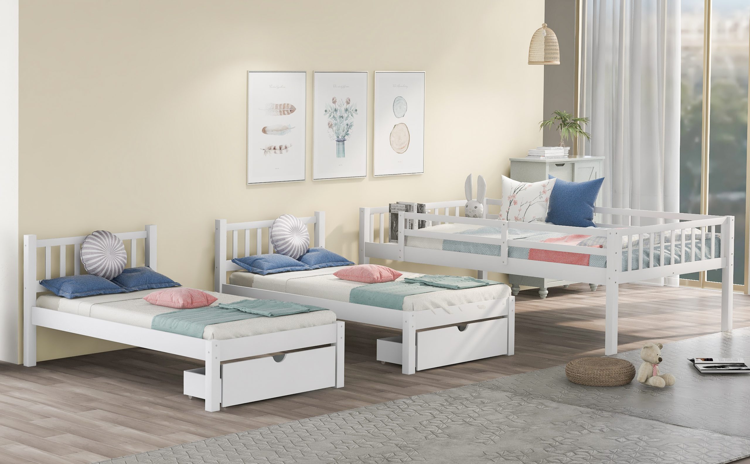 5 Triple Bunk Beds For Kids: Free Shipping to the USA 6 Full Over Twin Bunk Bed, Wood Triple Bunk Bed With Drawers And Guardrails