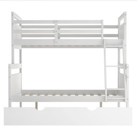 Twin Over Full Bunk Bed With Ladder, Twin Size Trundle, Safety Guardrail 24 Twin Over Full Bunk Bed With Ladder, Twin Size Trundle, Safety Guardrail