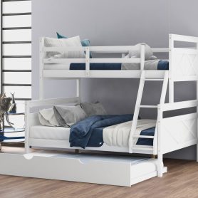 Twin Over Full Bunk Bed With Ladder, Twin Size Trundle, Safety Guardrail 18 Twin Over Full Bunk Bed With Ladder, Twin Size Trundle, Safety Guardrail