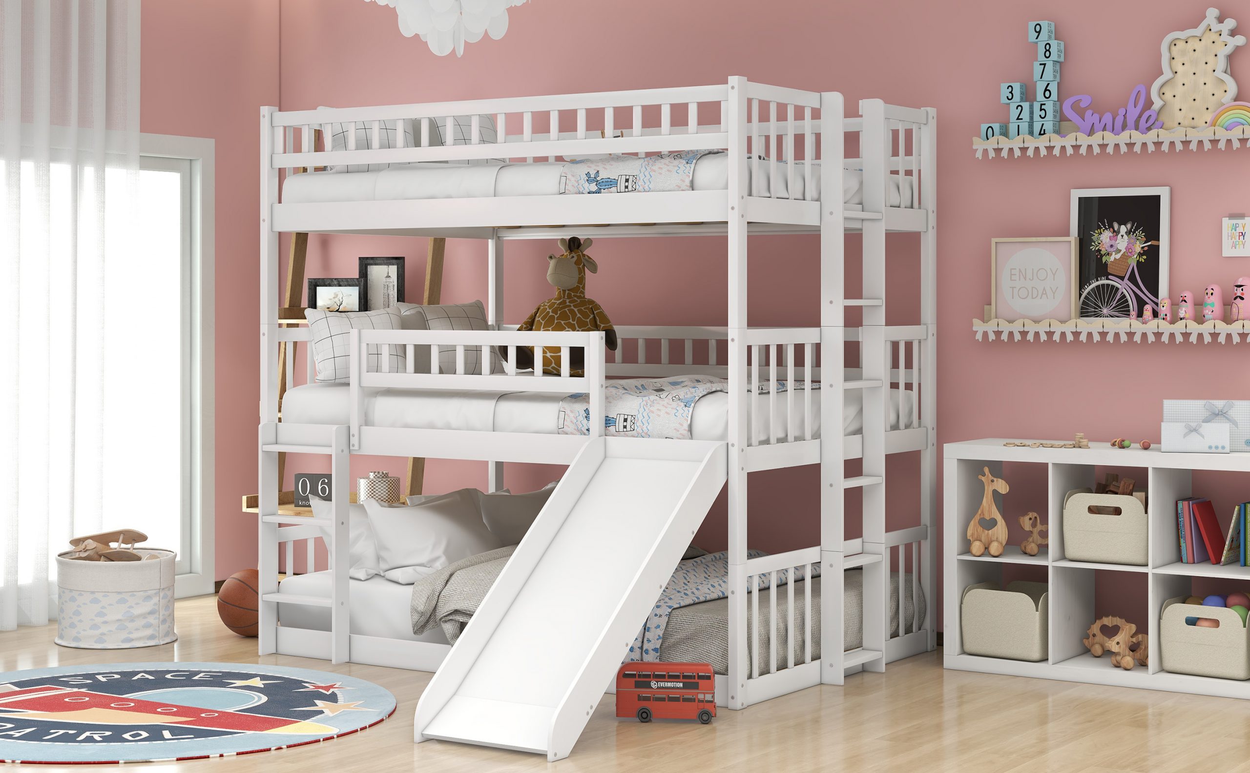 5 Triple Bunk Beds For Kids: Free Shipping to the USA 11 Full-over-Full-over-Full Triple Bunk Bed With Built-in Ladder And Slide