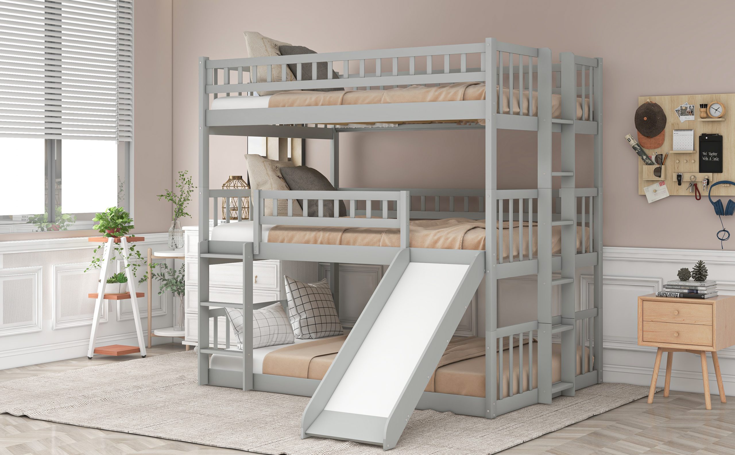 5 Triple Bunk Beds For Kids: Free Shipping to the USA 9 Full-over-Full-over-Full Triple Bunk Bed With Built-in Ladder And Slide