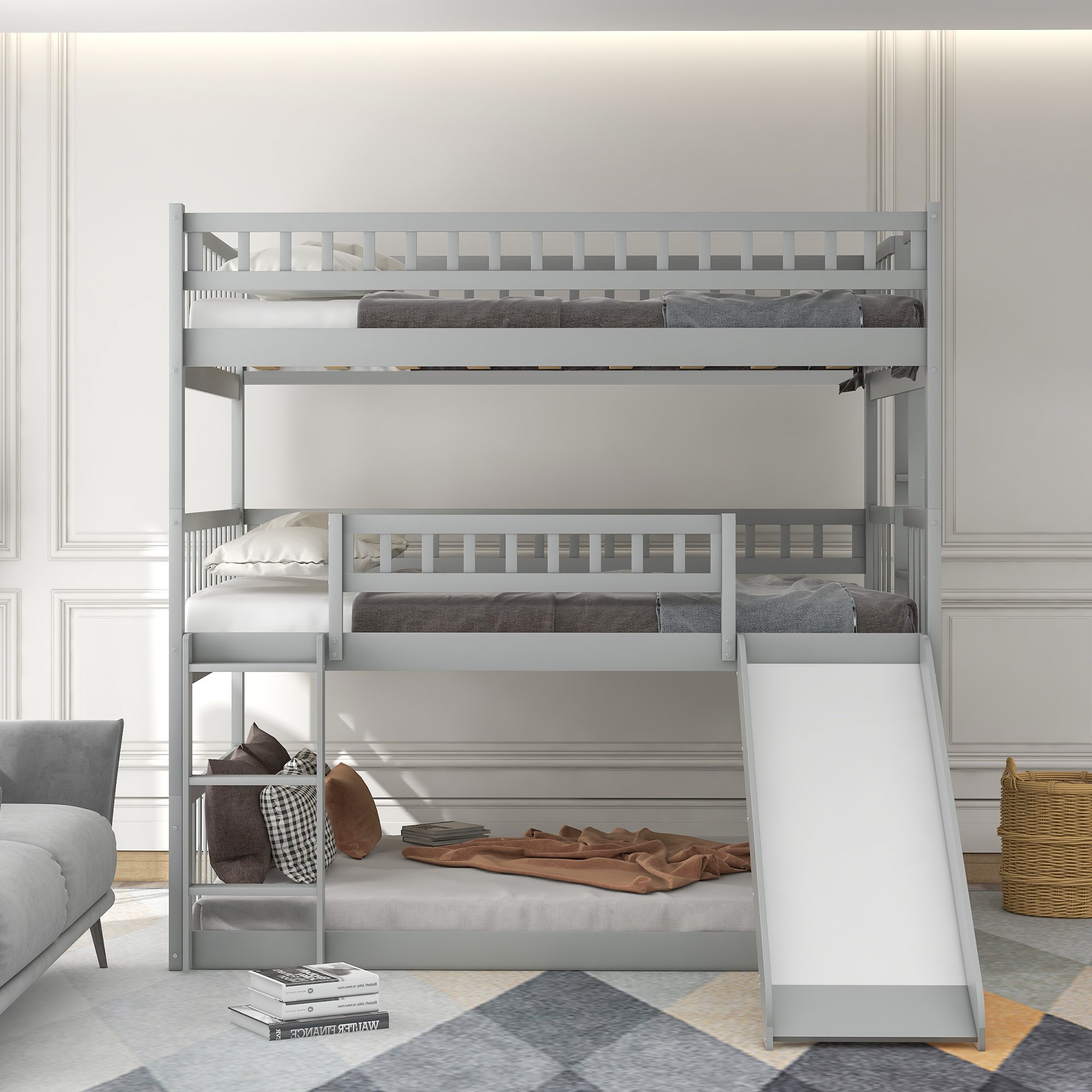 5 Triple Bunk Beds For Kids: Free Shipping to the USA 8 Full-over-Full-over-Full Triple Bunk Bed With Built-in Ladder And Slide