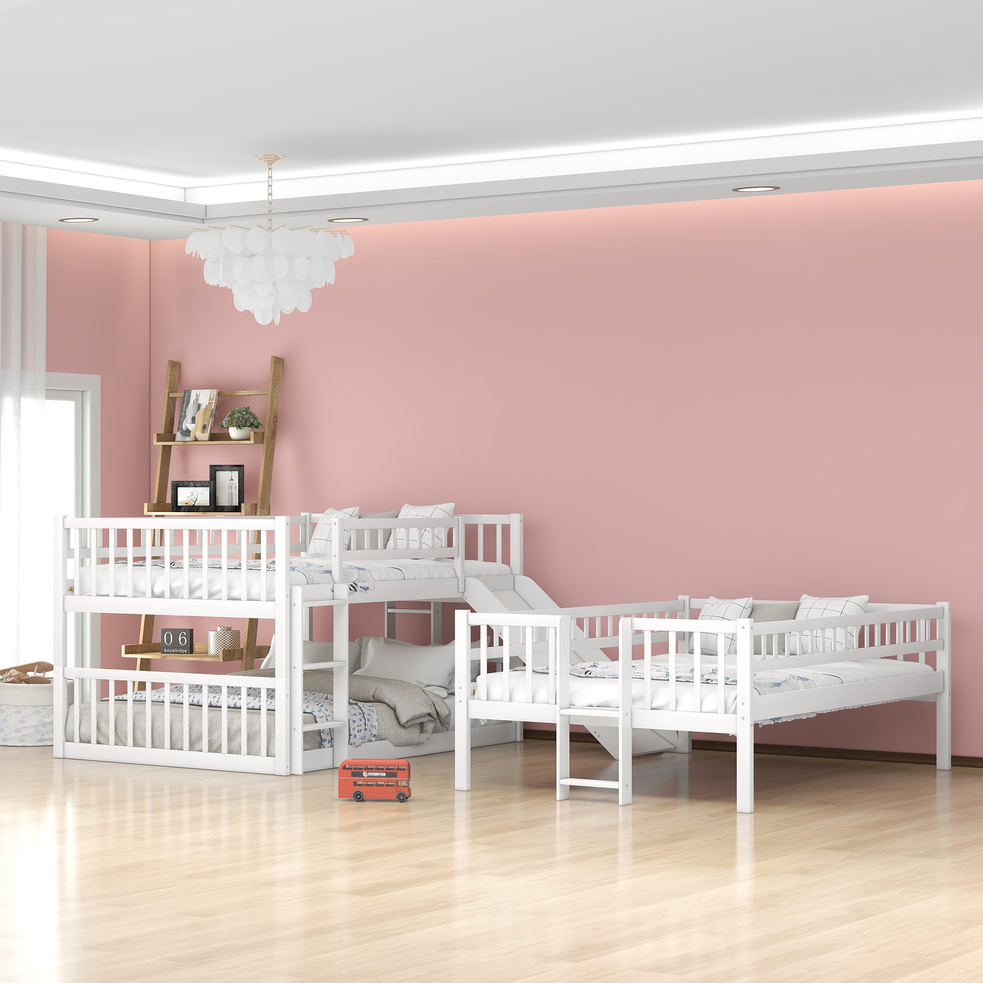 5 Triple Bunk Beds For Kids: Free Shipping to the USA 13 Full-over-Full-over-Full Triple Bunk Bed With Built-in Ladder And Slide