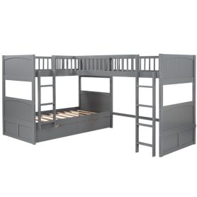 Twin Size Bunk Bed With A Loft Bed Attached, With Two Drawers