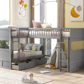 Twin Size Bunk Bed With A Loft Bed Attached, With Two Drawers