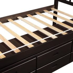 Wooden Twin Size Platform Bed With 6 Drawers