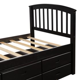 Wooden Twin Size Platform Bed With 6 Drawers