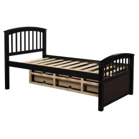 Wooden Twin Size Platform Bed With 6 Drawers