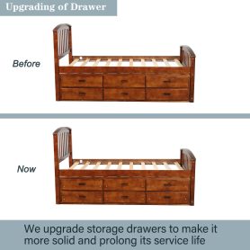 Twin Size Platform Storage Bed Solid Wood Bed With 6 Drawers