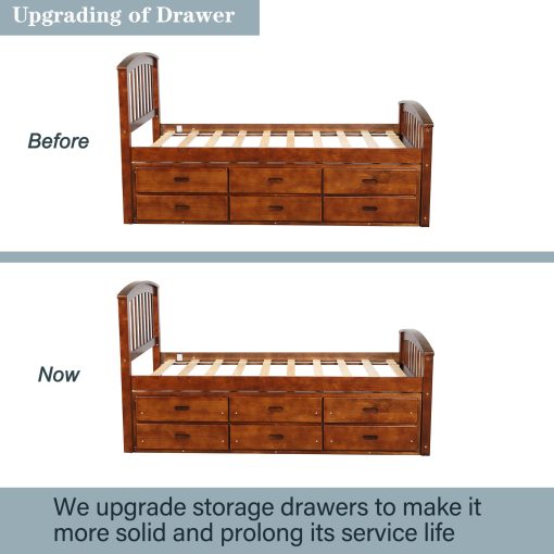 Twin Size Platform Storage Bed Solid Wood Bed With 6 Drawers