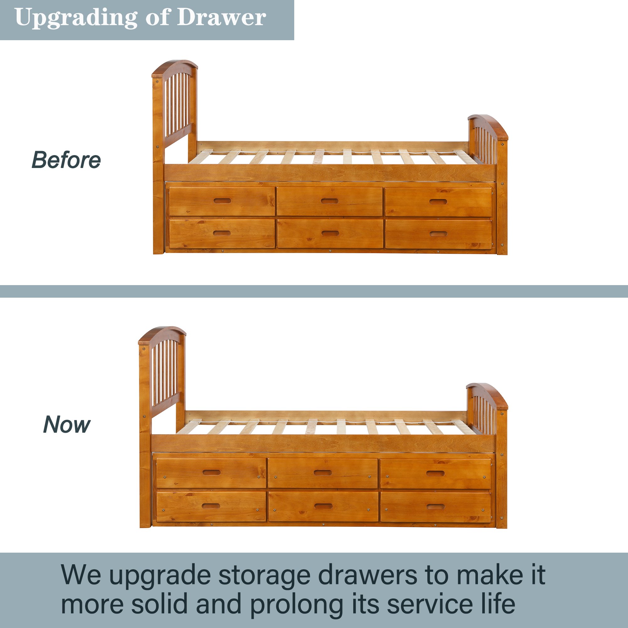 Twin Size Platform Storage Bed Solid Wood Bed With 6 Drawers Oak 4 Twin Size Platform Storage Bed Solid Wood Bed With 6 Drawers Oak