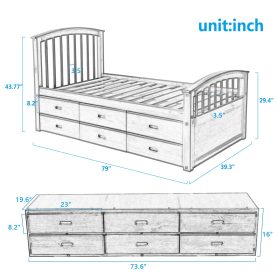 Twin Size Platform Storage Bed Solid Wood Bed With 6 Drawers Oak 15 Twin Size Platform Storage Bed Solid Wood Bed With 6 Drawers Oak