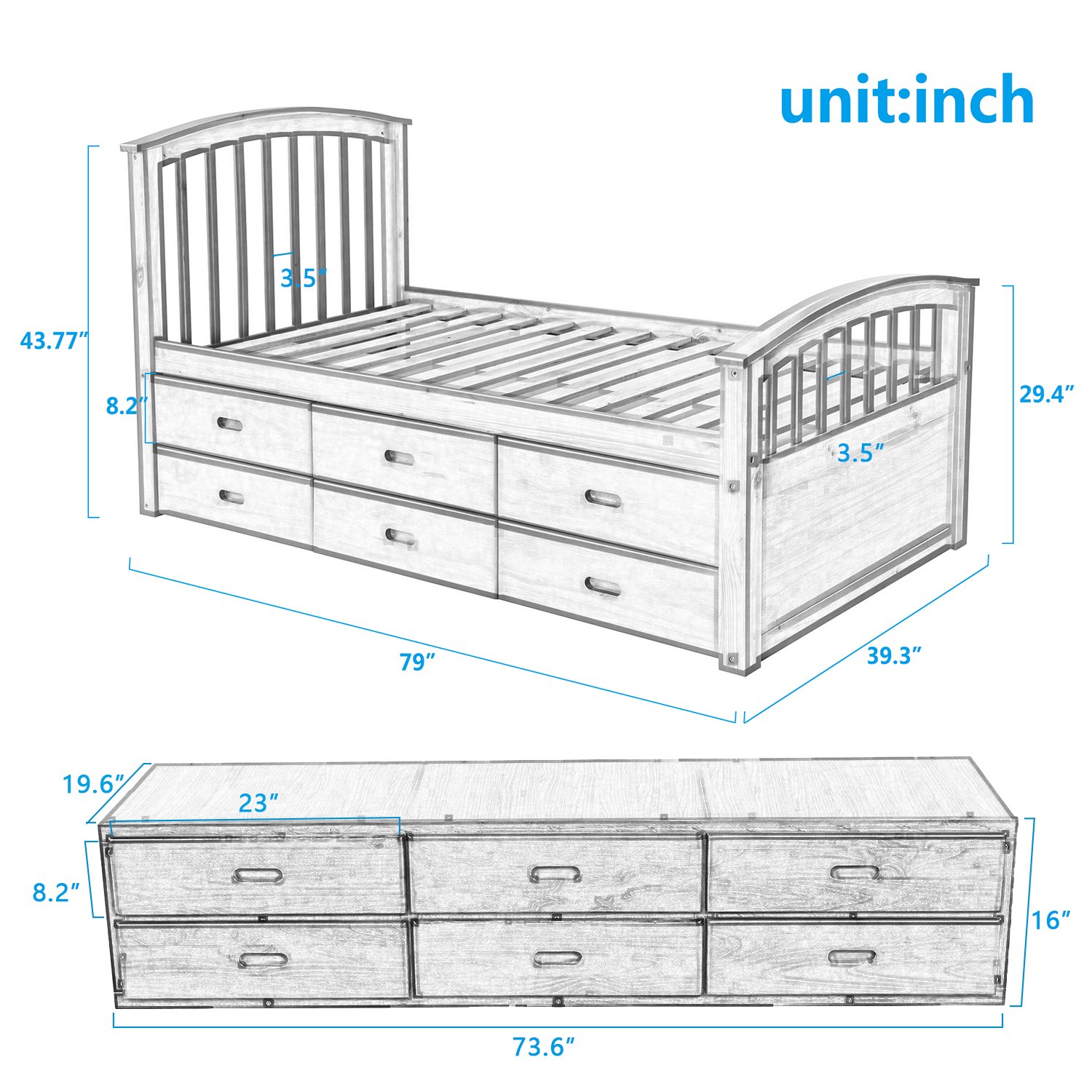 Twin Size Platform Storage Bed Solid Wood Bed With 6 Drawers Oak 8 Twin Size Platform Storage Bed Solid Wood Bed With 6 Drawers Oak