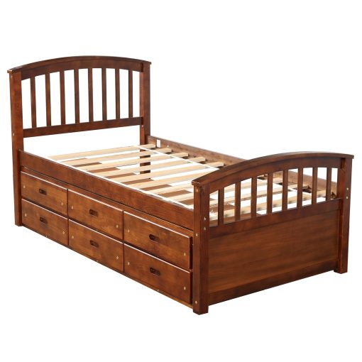 Twin Size Platform Storage Bed Solid Wood Bed With 6 Drawers