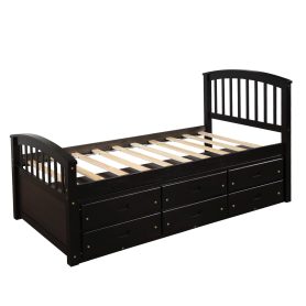 Wooden Twin Size Platform Bed With 6 Drawers