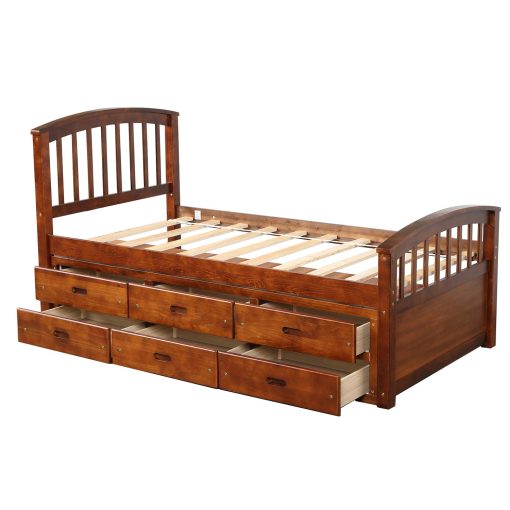 Twin Size Platform Storage Bed Solid Wood Bed With 6 Drawers