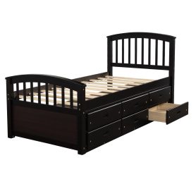 Wooden Twin Size Platform Bed With 6 Drawers