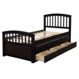 Wooden Twin Size Platform Bed With 6 Drawers