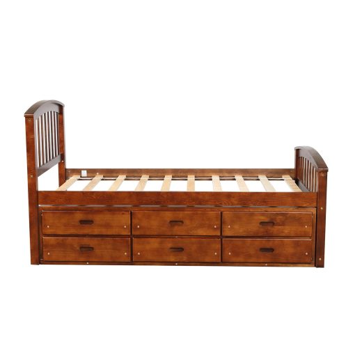 Twin Size Platform Storage Bed Solid Wood Bed With 6 Drawers