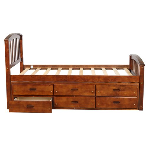 Twin Size Platform Storage Bed Solid Wood Bed With 6 Drawers