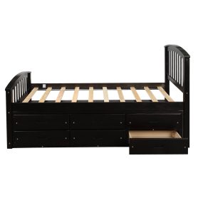 Wooden Twin Size Platform Bed With 6 Drawers