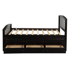 Wooden Twin Size Platform Bed With 6 Drawers