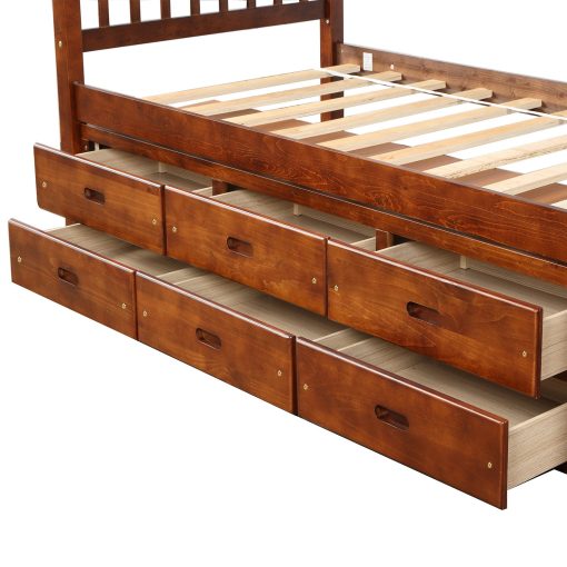 Twin Size Platform Storage Bed Solid Wood Bed With 6 Drawers