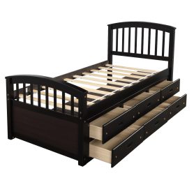 Wooden Twin Size Platform Bed With 6 Drawers