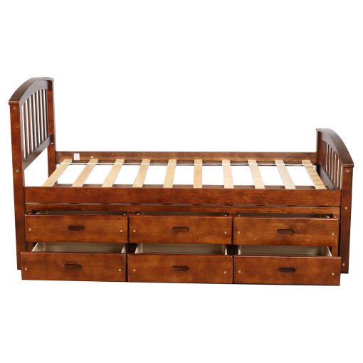 Twin Size Platform Storage Bed Solid Wood Bed With 6 Drawers