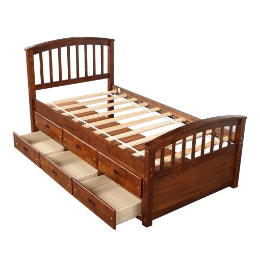 Twin Size Platform Storage Bed Solid Wood Bed With 6 Drawers