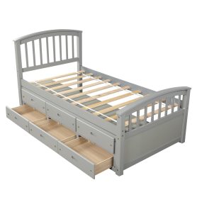 Twin Size Platform Storage Bed Solid Wood Bed With 6 Drawers White