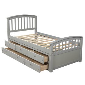 Twin Size Platform Storage Bed Solid Wood Bed With 6 Drawers White