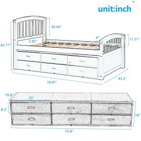 Twin Size Platform Storage Bed Solid Wood Bed With 6 Drawers White