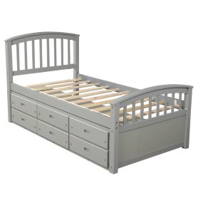 Twin Size Platform Storage Bed Solid Wood Bed With 6 Drawers White