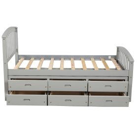 Twin Size Platform Storage Bed Solid Wood Bed With 6 Drawers White