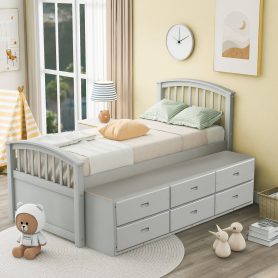 Twin Size Platform Storage Bed Solid Wood Bed With 6 Drawers White