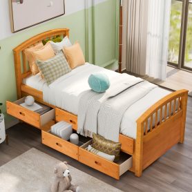 Twin Size Platform Storage Bed Solid Wood Bed With 6 Drawers Oak 17 Twin Size Platform Storage Bed Solid Wood Bed With 6 Drawers Oak